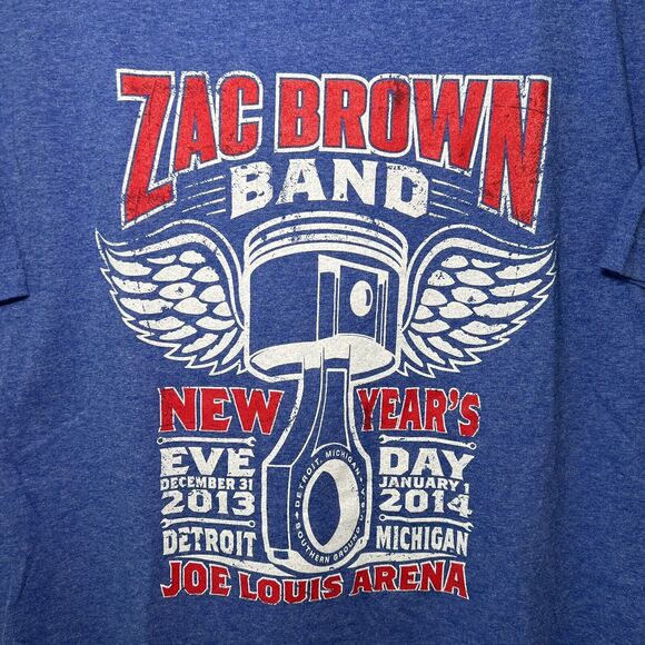 Zac Brown Band Concert T Shirt Size Medium NYE 2013 Detroit Joe Louis Arena Blue - Picture 3 of 7